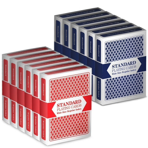 12 Decks (6 Red/6 Blue) Wide-Size, Regular Index Playing Cards by Brybelly