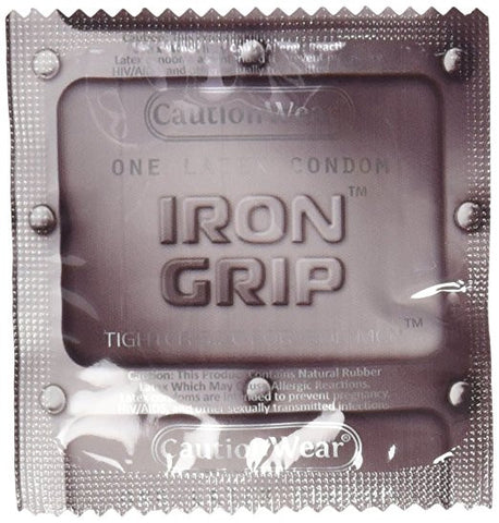 Caution Wear Iron Grip Snug Fitting Lubricated Latex Condoms with Silver Pocket/Travel Case- 24 Count